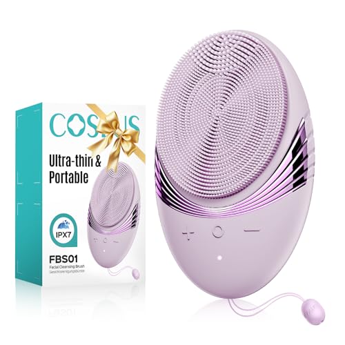 COSLUS FBS01 Facial Cleansing Brush Face Scrubber, Compact for Travel | Rechargeable, Gentle Silicone, 5 Cleansing Modes, Deep Cleaning for Men & Women, Removing Blackhead Exfoliating, Light Purple - color: Light Purple