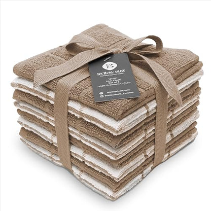 100% Cotton Terry Dish Cloth & Dish Towel, 8 Pack, Super Soft and Absorbent Kitchen Towels, Perfect for Kitchen Cleaning and Dish Washing (TAN (Solid and Checks) 8 Pack) - color: Tan (Solid and Checks) 8 Pack