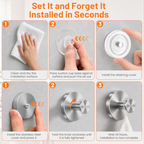 Upgraded Suction Cup Hooks for Shower, No-Drill Bathroom Hooks for Hanging Towels, Robes & Loofah - Mount on Kitchen Walls, Window, Glass, Mirror, Tile & Smooth Surfaces (2 Pack, Silver Tone) - color: Silver