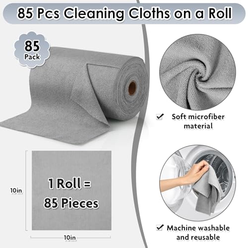 85 Pack Reusable Tear Away Microfiber Cleaning Cloth Roll, 10" x 10" Value Pack Kitchen Towels Washable Cleaning Rag Towels Multi-Purpose Microfiber Dish Cloths for Auto, House, Garage, Kitchen - color: Grey, style: 85 PCS