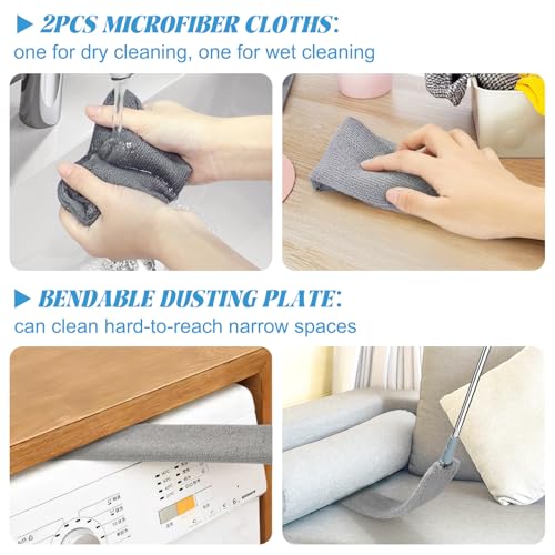 Retractable Gap Dust Cleaner with 15-98 Inch Extension Pole, Flat Duster for Under Appliances and Furniture, Includes 2 Washable Microfiber Pads for High Ceilings and Hard to Reach Spaces