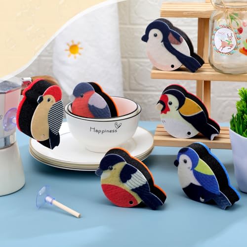 6 Pieces Christmas Birds Kitchen Sponges Fun Non-Scratch Scrub for Washing Dishes Pots Pans and Household Cleaning Supplies for Dishes Furniture Christmas Kitchen Gifts - color: Bird
