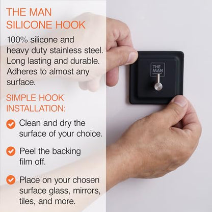 The Man Silicone Hook - Bathroom & Shower Storage Hook - Shower Toiletry, Bathroom Organizer Accessory - Heavy Duty Stainless Steel & Silicone - Strong Hold, Adheres to Most Surfaces (2 Pack) - size: 2 Pack
