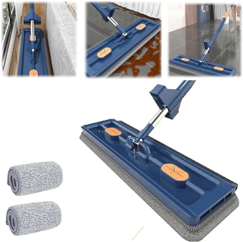 Large Flat Mop, 360° Rotating with Dewatering Scraper Wet Dry Mop, Extendable Long Cleaning, Microfiber for Floors Corner Window 1pcs 12027(B-2pcs Rag) - color: B-2pcs Rag