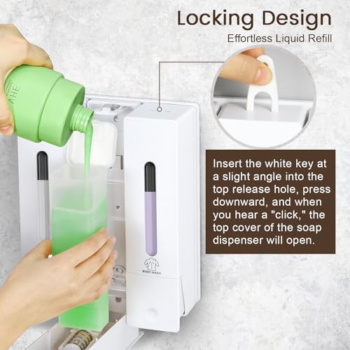 3 Chamber Shampoo and Conditioner Dispenser, No Drill - Wall Mounted Shower Soap Dispenser, Refillable Body Wash Dispenser Set 3, 1200ML Capacity, for Bathroom & Hotel, White - color: White Set of 3