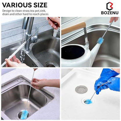 Flexible Drain Brush, 66 Inch Long Double Ended Hose Pipe and 58 Inch Tube Cleaning Brush and 2 Pack 8 Inch Straw Cleaner Brush - color: Blue