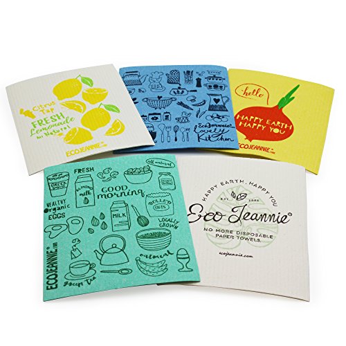 (5 Pack) Eco-Friendly German Cleaning Cloth 100% Biodegradable Cellulose Sponge Cloths, Kitchen Cloths, GMO-Free, Reusable - Made in Germany Packaged in P.R.C. - size: 5