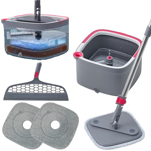 Heavy Duty Square Spin Mop for Floor Cleaning, Separate Compartment for Clean and Dirty Water, Use Any Cleaning Solution, Self Cleaning, Machine Washable Pads - color: Pink, size: Spin Mop Deluxe