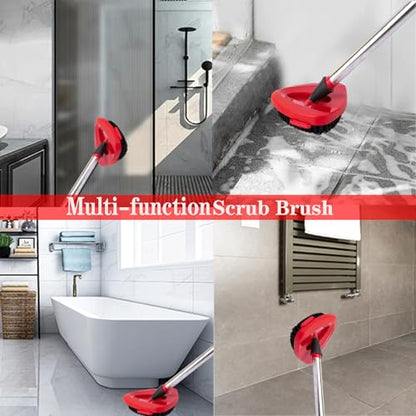 Spin Mop Replacement Handle and Mop Base Replacements for OCeda EasyWring 1-Tank Spin Mop System,4-Section Iron Mop Handle 30-58in and 1 Mop Base and 1 Scrub Brush Cover Set Combo, Red - color: Red, size: Handle + 1 Scrub Brush + 1 Base