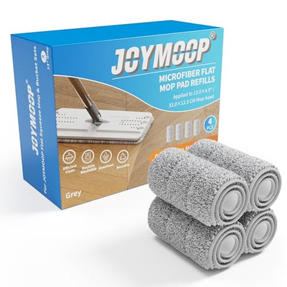 JOYMOOP Microfiber Flat Mop Pads, Washable Replacement Pads for 13 Inch Mop System, Grey, Pack of 4 - color: 4 Pcs 13" - 4 Grey, size: 13.0 × 4.9 Inch