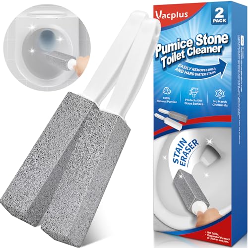 Vacplus Toilet Brush - Toilet Bowl Cleaners with Extra Long Handle, 100% Pumice Stone for Toilet Cleaning, Remove Limescale, Rust, Cleaning Supplies for Toilet, Pool, Bathroom, Sink, 2 Pack - color: Gray(2x Efficiency), size: 2 Count (Pack of 1)