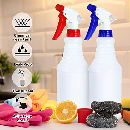 Sabary 18 Pack Spray Bottles in Bulk,16 oz Plastic Empty Clear Spray Bottles for Cleaning Solution Leak Proof Refillable with Label Funnels and Adjustable Nozzle for Home Gardening Commercial