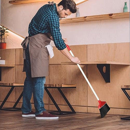 WILLBOND Set of 8 Broom and Dustpan Set Long Handle Broom with Upright Standing Dustpan Broom with Dustpan Combo Set Dust Pan with Long Handle for Lobby Kitchen Office Floor Outdoor Cleaning (Red)