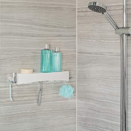 Better Living Clever Flip Shower Shelf, Basket or Shelf, Wall Mounted Shower Caddy Organizer with Removable Hooks, Multi-Purpose, No Drilling Adhesive, 16.88" x 4" x 2.88", White - color: White/Chrome, style: Flip Shower Shelf