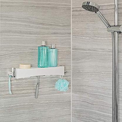 Better Living Clever Flip Shower Shelf, Basket or Shelf, Wall Mounted Shower Caddy Organizer with Removable Hooks, Multi-Purpose, No Drilling Adhesive, 16.88" x 4" x 2.88", White - color: White/Chrome, style: Flip Shower Shelf