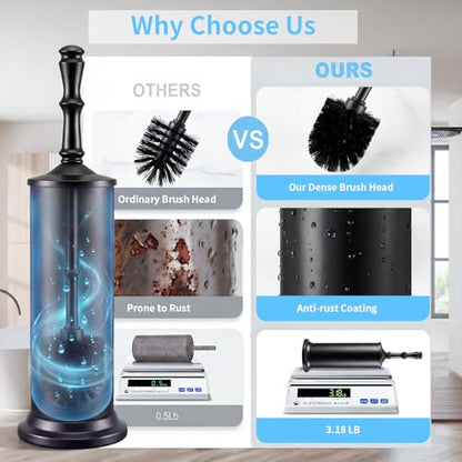 ROLABAM Toilet Cleaner Brush Set, Heavy Duty Anti-Tip Metal Base, Rustproof Freestanding Toilet Bowl Brush with Long Handle & Splash Guard, Modern Bathroom Cleaning Accessories - color: Black-2