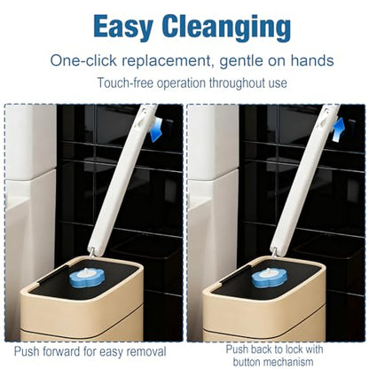 2 Pack Disposable Toilet Brush with 48 Refills, Toilet Bowl Cleaner Toilet Brush and Holder Set for Bowl Cleaners Bathroom Cleaning Bathtub