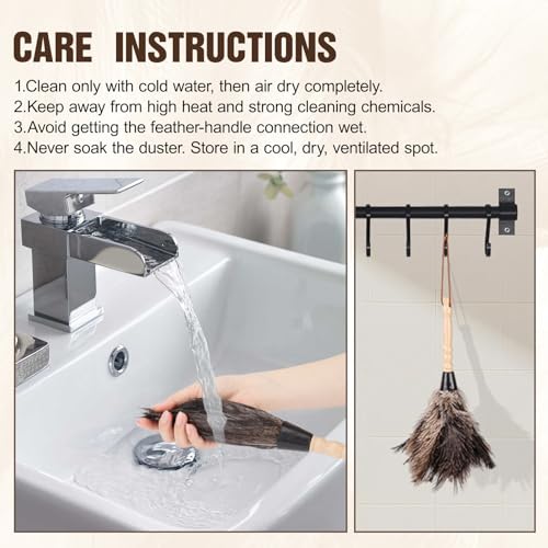 2pcs Ostrich Feather Dusters，Reusable Feather Duster with Wood Handle, Ostrich Feather Dusters for Cleaning, Office, Home, Car(Length13”