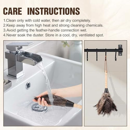 2pcs Ostrich Feather Dusters，Reusable Feather Duster with Wood Handle, Ostrich Feather Dusters for Cleaning, Office, Home, Car(Length13”