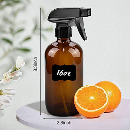 Worldgsb Glass Spray Bottles, 16oz Amber Glass Spray Bottles with Labels & Adjustable Nozzle, Reusable Containers for Cleaning, BBQ, Food, Plants, Alcohol, Essential Oils(1 Pack) - color: Amber, style: 1 Pack
