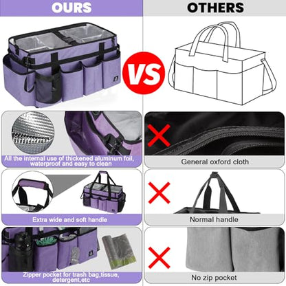 Extra large Cleaning Caddy Bag Built-in Sturdy Support Board, Cleaning Organizer with Detachable Divider, Cleaning Supply Tote with Adjustable Shoulder Strap (Purple, 19'' x 11'' x 11'') - color: Purple