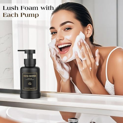Luxspire Foaming Soap Dispenser, Glass Foam Pump Soap Dispenser, Non-Slip Hand Soap Bottle with 5 Waterproof Labels, 15 Oz Refillable Liquid Soap Bottle for Bathroom & Kitchen, Black, 2 Pack - color: Black