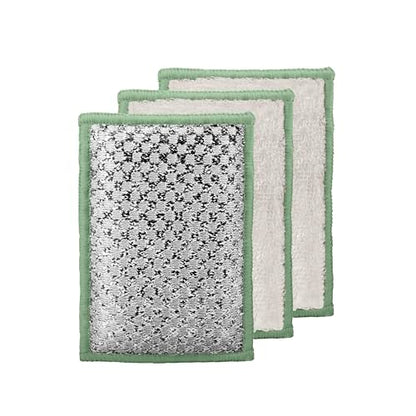 OGGI Bambou Odor-Free Scrubbing Sponges - Natural Scrub Sponges for Dishes, 91% Bamboo-Derived Rayon Cellulose Fiber, Reusable, Absorbent, Durable Scrubbers, Non-Scratch, Washable - 3 pcs, 7x4 - color: White/Sage