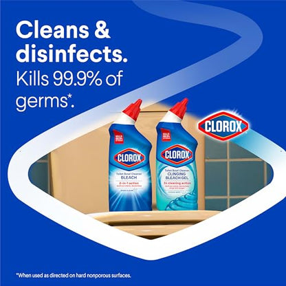 Clorox Toilet Bowl Cleaner with Bleach, Rain Clean Scent, Kills 99.9% of Germs, Removes Toilet Rings and Mold Stains, 24 fl oz, Pack of 12