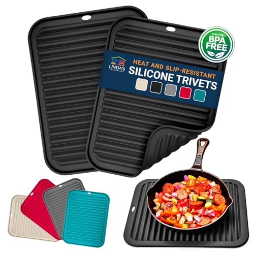 Silicone Trivets for Hot Dishes, Pots, Pans (2 Pack) - Heat-Resistant Pot Holders for Kitchen Countertop Mats - Silicone Trivet Mat (9 x 12 Inch) - Multipurpose Counter Pads (Black) - color: 2 Pcs Rectangle - 9x12 Inches - Black