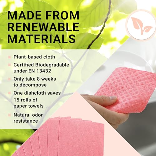 Swedish Wholesale Dishcloths Reusable 8" x 7" Sponge Cloths, Bulk 10 Pack of High Absorbent Cellulose Dish & Kitchen Cleaning Hand Towels, Wring to Dry & Machine Wash, Odor Resistant, White - color: White