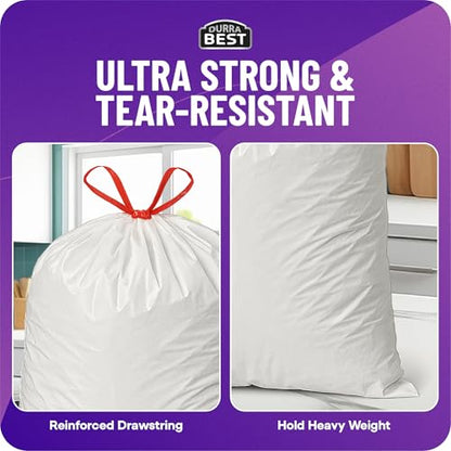 Heavy-Duty Trash Bags – 120 count, 18 Gallon White, Ultra Thick Drawstring Garbage Bags – Leak-Resistant for Home & Commercial Use, Big Trash Bags, Made in USA - color: White