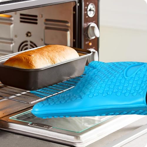 1 Pair Extra Long Professional Oven Mitts, Non-Slip Silicone Grip Heat Resistant,19.7" Length,Up to 572℉ for BBQ Cooking Baking Grilling (Blue) - color: Blue
