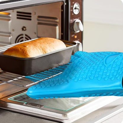 1 Pair Extra Long Professional Oven Mitts, Non-Slip Silicone Grip Heat Resistant,19.7" Length,Up to 572℉ for BBQ Cooking Baking Grilling (Blue) - color: Blue