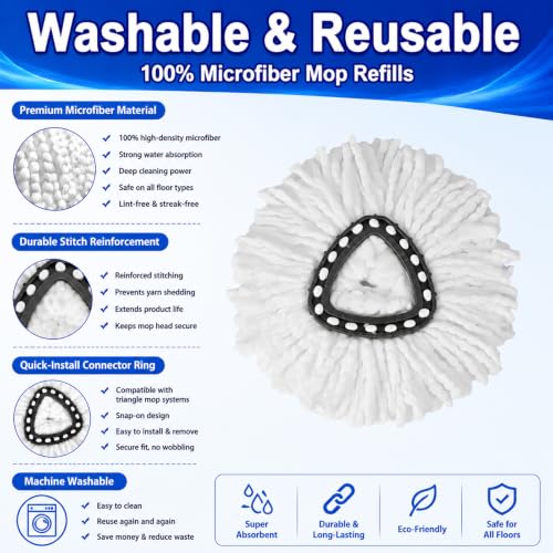 20 Pack Spin Mop Replacement Heads, 100% Microfiber Mop Refill for Easy Wring Compatible with Triangle Spin Mop, 360 Degree Spinning Replace Head for Floor Cleaning - size: 20Pack