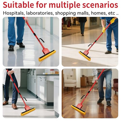 Cellulose Sponge Pop Up Sponge Mop with 2 Swop Roller Sponge mop Suitable for Wood, Ceramic Tiles and Other Flat Floors (1 Handle and 2 Heads with Bucket) (White red) - color: White Red