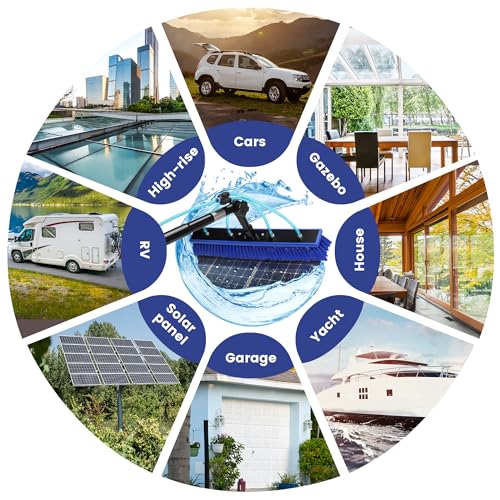 Water Fed Pole Kit, 33 FT Length Adjustable Solar Panel Window Cleaning Brush and Pole, 4-33ft Aluminium Pole Window Washing Kit for Cleaning Windows, Solar Panels and Roof