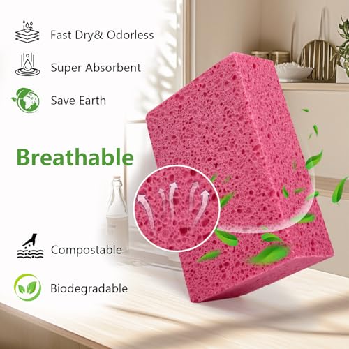 Car Wash Sponges, 3 Pack Extra Thick Large Cleaning Sponge Multi-Purpose for Bathroom Kitchen Bike Boat, Large Size Sponges 4'' X 6'' (Pink) - color: A-pink