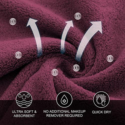 MOONQUEEN Microfiber Facial Cloths Fast Drying Washcloth 12 Pack - Premium Soft Makeup Remover Cloths - Burgundy - color: Burgundy, size: 12x12 Inch (Pack of 12)