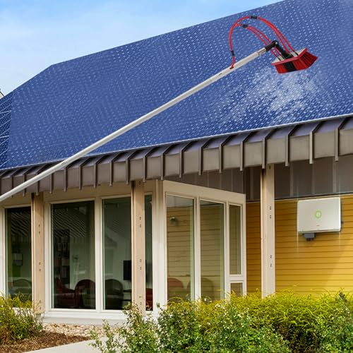 Solar Panel Cleaning Brush & Pole Kit, 29.53ft Extendable Cleaning Pole for Solar Panels & Outdoor Windows, 180° Rotating Brush Head with Water Feed, Aluminum Alloy Telescopic Cleaning Kit