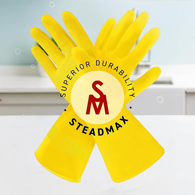 SteadMax 3/6 Pairs Cleaning Gloves, Reusable Natural Rubber Dish Gloves, Non-Slip Gloves for Kitchen and Household - color: 3 Pack (Xl)