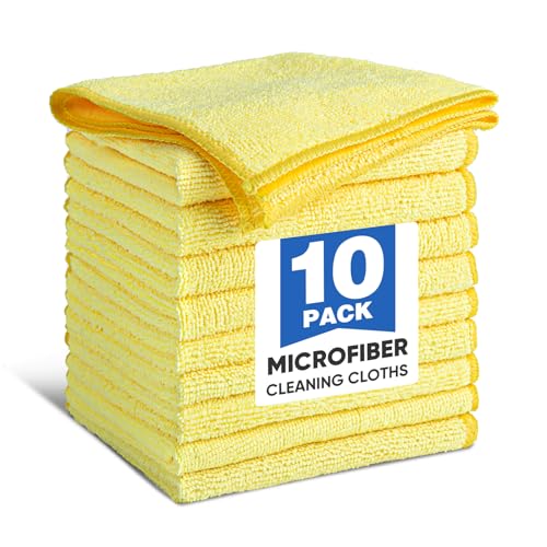 TEAWOO 10 PCS Yellow Microfiber Cleaning Cloths, Highly Absorbent Microfiber Towels for Car, Kitchen, Bathroom and Household Cleaning, 11.8" X11.8 - color: Yellow, size: 10P