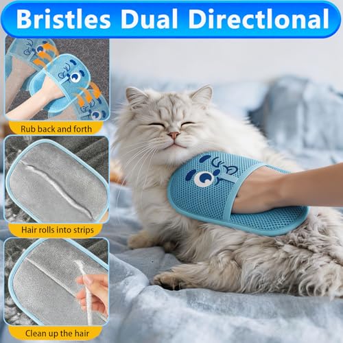 Pet Hair Removal Glove for Cats & Dogs, Reusable Electrostatic Fur Remover for Couch, Carpet, Clothing & Car Seat, Thickened Washable Fabric Cleaner with Hanging Loop, Blue Cozy Home