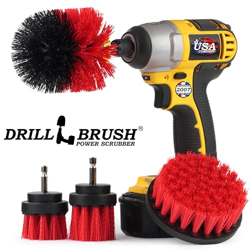 Outdoor Cleaning Supplies - Fountain and Patio Cleaning Brushes - Fire Pit - Scrub Brushes - Concrete Brush - Grout Cleaner - Granite Scrubbing Tool - Headstone Restoration Kit - Garden Statues Brush - color: Red