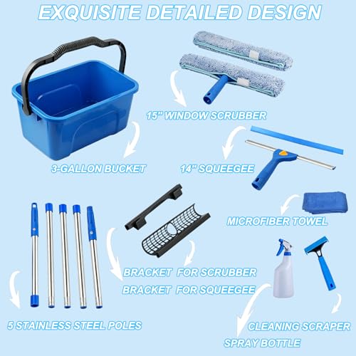 120“Professional Squeegee Window Cleaning Kit with Extension Pole,Window Cleaning Kit,Window Washing Tool for Indoor Outdoor Windows & Car Glass Easy to use, Great for high-Rise Hard-to-Reach Windows - size: 120"Window Squeegee