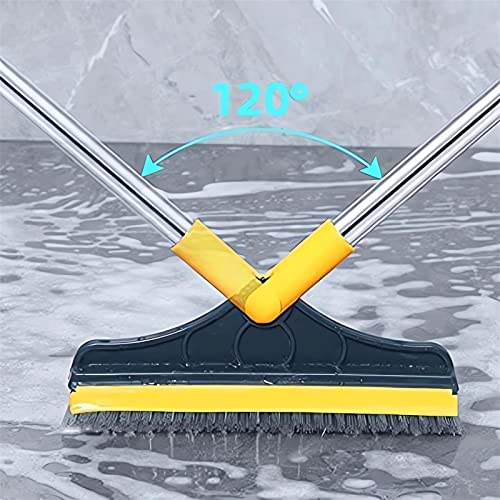 Cleaning Scrub Brush with Long Handle Heavy Duty - 2023 New Shower Powerful 2-in-1 Cleaning Tool with Soft Scraper Squeegee, V-Shaped Bristles Scrubber Deck Brush (Khaki) - color: Khaki