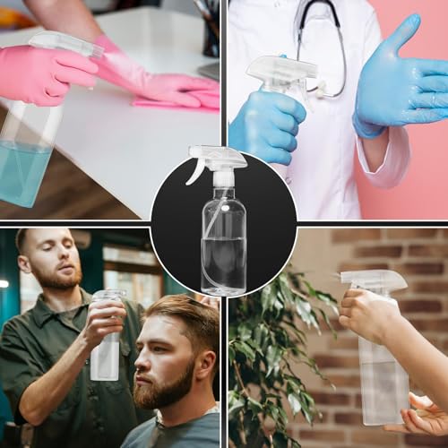 DIYSELF Spray Bottles, 4 Pack 500ml / 16oz Empty Plastic Water Spray Bottles, Fine Mist Clear Spray Bottle for Cleaning, Hair, Plants, Alcohol, BBQ, Garden, Travel, Squirt Bottle Lab Weighing Bottles - color: Clear, size: 4-Pack