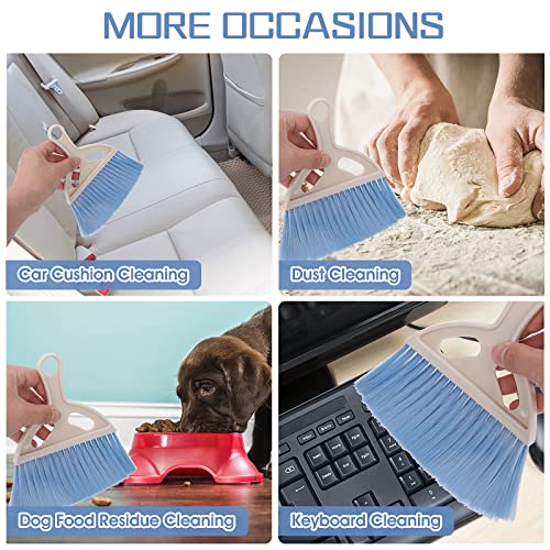 cobee Small Broom and Dustpan Cleaning Set, Mini Whisk Dustpan and Brush with Handle Portable Table Top Dust Pan Dining Table Crumb Sweeper Cleaning Tools with Soft Bristles for Housekeeping(Blue)