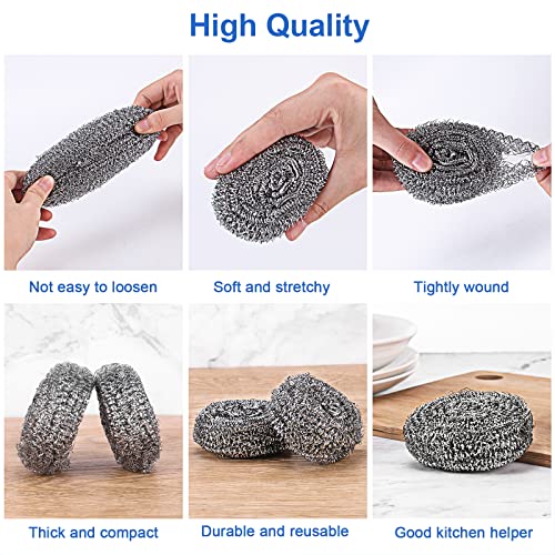 12Pack Upgraded Steel Wool Scrubbers - Premium Stainless Steel Scrubber, Metal Scouring Pads, Steel Wool Pads, Kitchen Cleaner, Heavy Duty Cleaning Supplies - Especially for Tough Cleaning