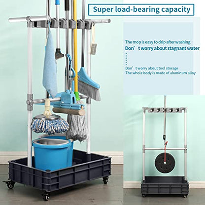 Broom And Mop Holder Put Wet Mops Movable Floor-Mounted Mop Rack Floor Standing Cleaning Tool Cart Storage For Garden Garage Schools, Hospitals, Factories, Hotels,Property Companies (12racks) - size: 12racks