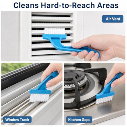 Window Track Cleaning Brush, Handheld Groove Cleaner Tool for Sliding Door and Window Sill, Ergonomic Handle Magic Dust Remover, Multipurpose Crevice Brush for Home Use, Blue
